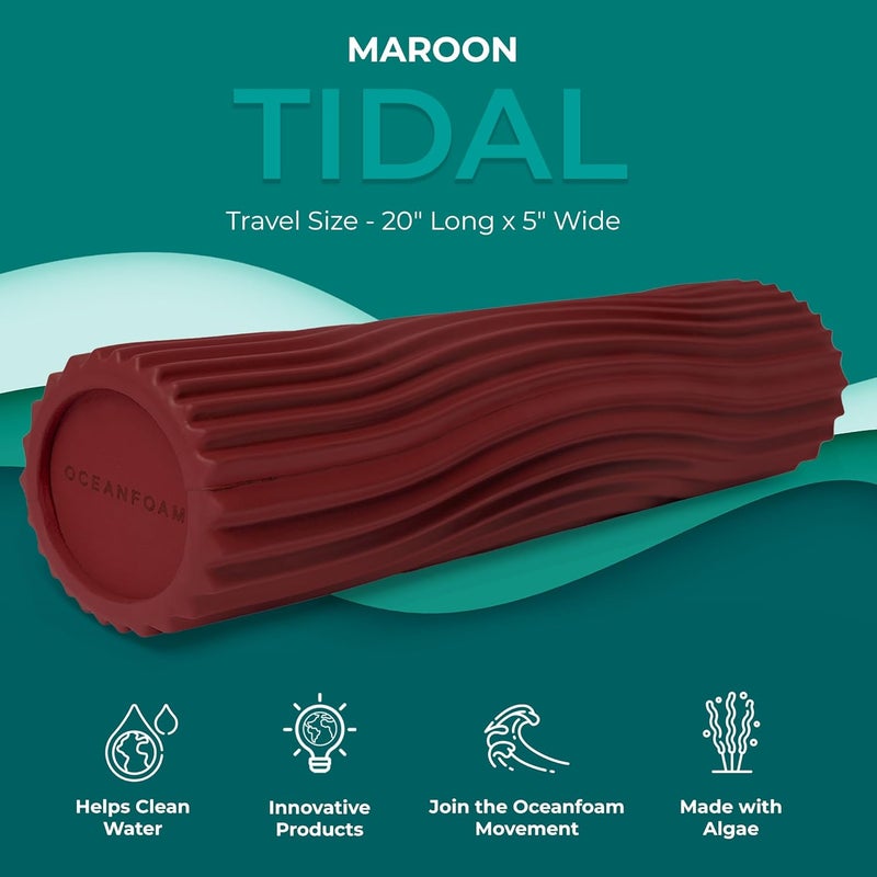Oceanfoam Tidal Roller - Maroon - Muscle Massage Foam Roller for Back Pain & Stretching - Firm and Ergonomic Wide Wave Textured - Yoga, Athletics, & Wellness - Full Size, 20" x 5" - Image 2